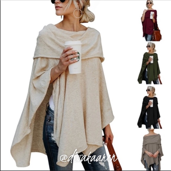 Off-Shoulder Top Sweater/Cape / Poncho - Picture 2 of 8